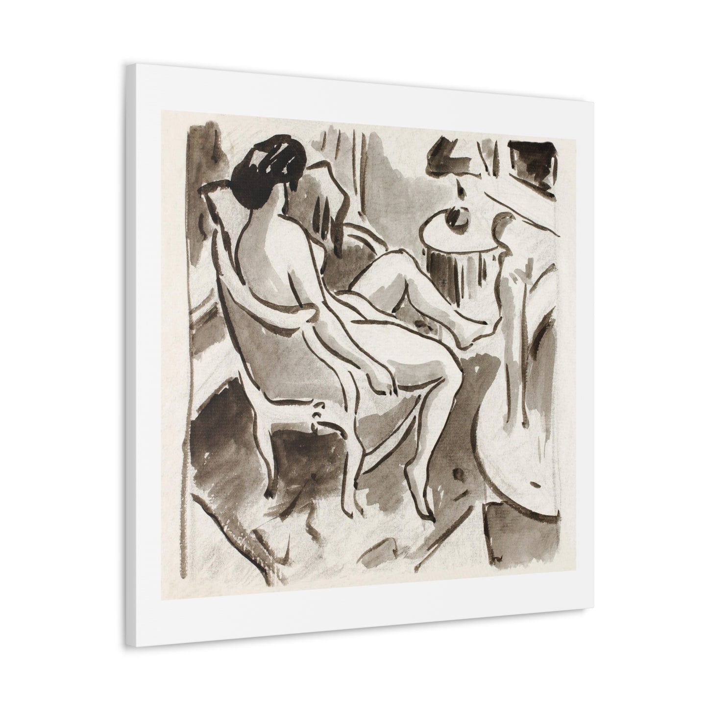 Seated Female Nude, Side View by Carl Newman, Art Print from the Original on Satin Canvas