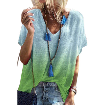 Women's Fashion Contrast Colour Short Sleeve Top