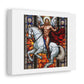 Stained Glass Window of Jesus Christ Arriving From Heaven Riding a White Horse 'Designed by AI' Art Print on Canvas