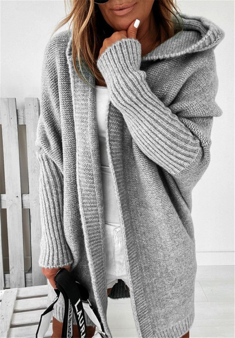 Hooded Bat-Sleeve Oversized Fashion Cardigan, Multi Colours