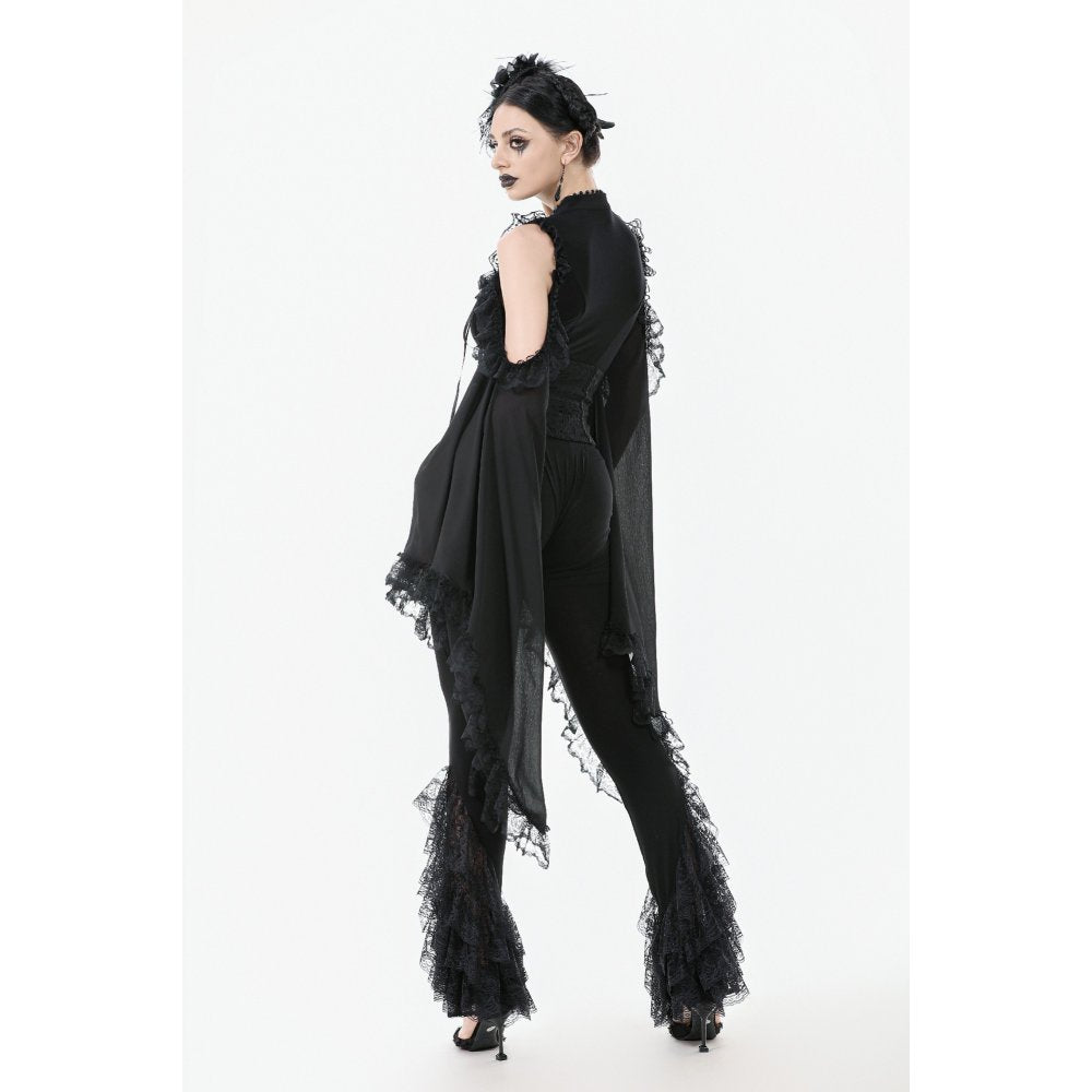 Dark in Love Goth Flare Leggings with Lace Frills