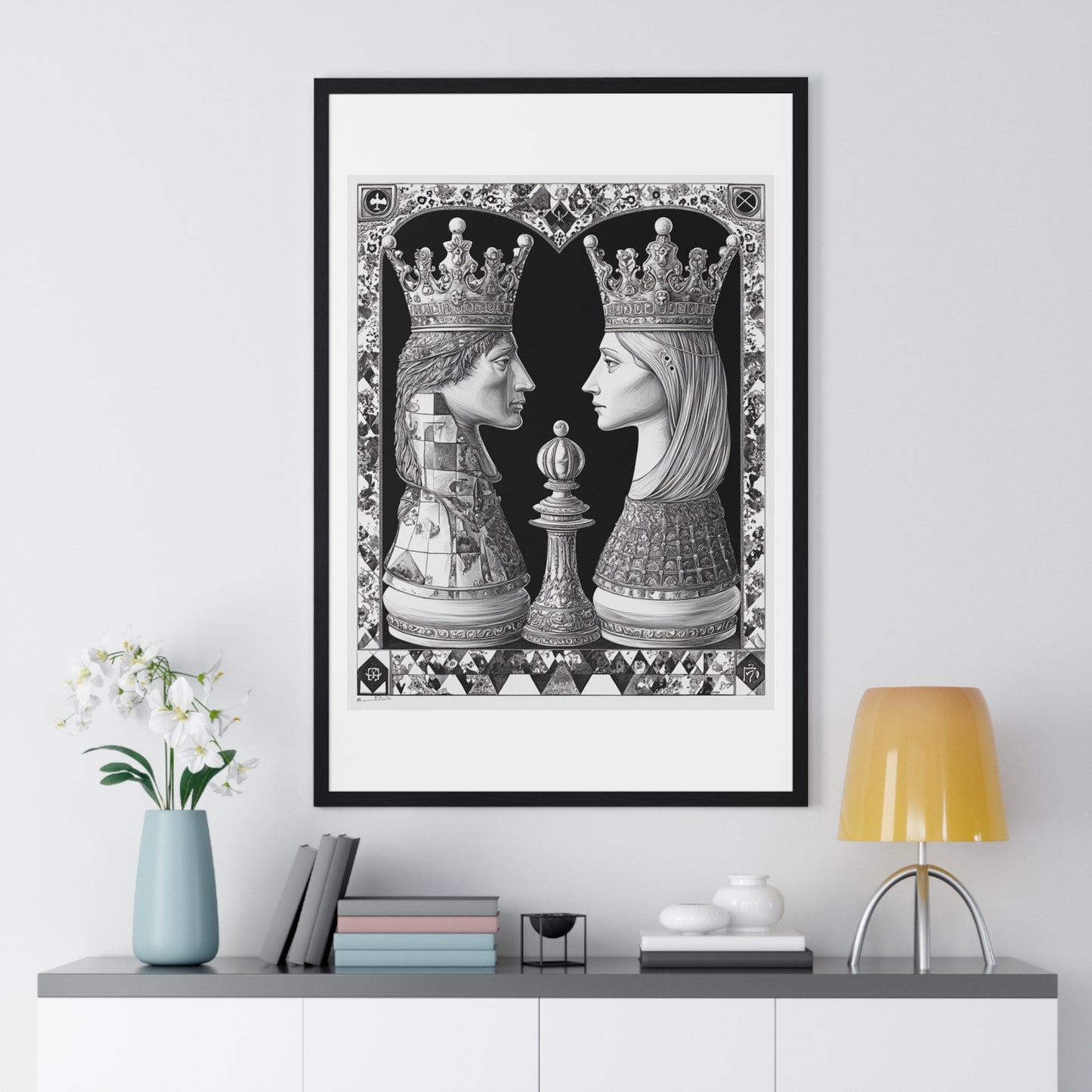 Even the King and the Queen Go Back in the Box, Abstract Art 'Designed by AI' Framed Print