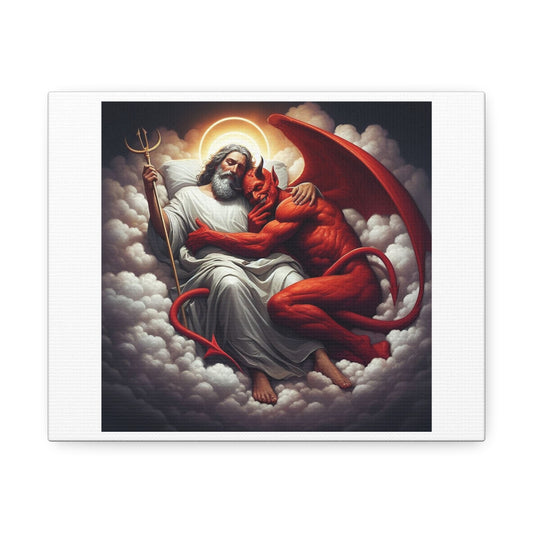 Yin and Yang, Jesus and Satan, It All Depends on Us, Art Print 'Designed by AI' on Satin Canvas