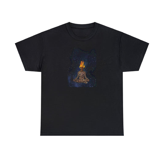 Droid Meditation Burning Head Design Cotton T-Shirt