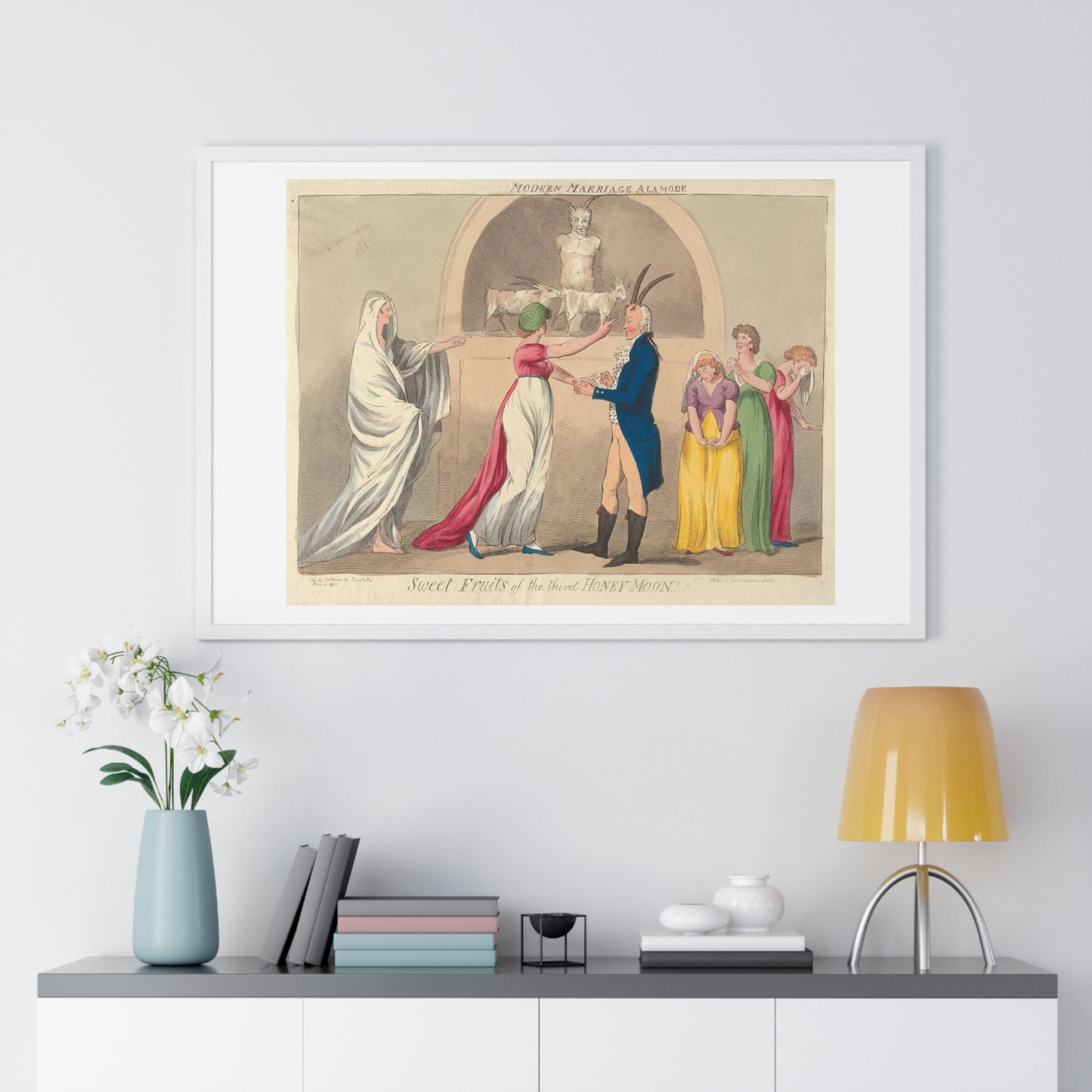 Modern Marriage a La Mode, Sweet Fruits of the Third Honey Moon (1796) from the Original, Framed Art Print