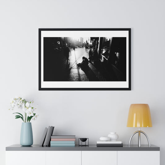Black and White Photography, High-Contrast Cityscape 'Designed by AI' Framed Print