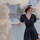 Vireous Elegant Gathered Resortwear Swimming Dress with Under Shorts