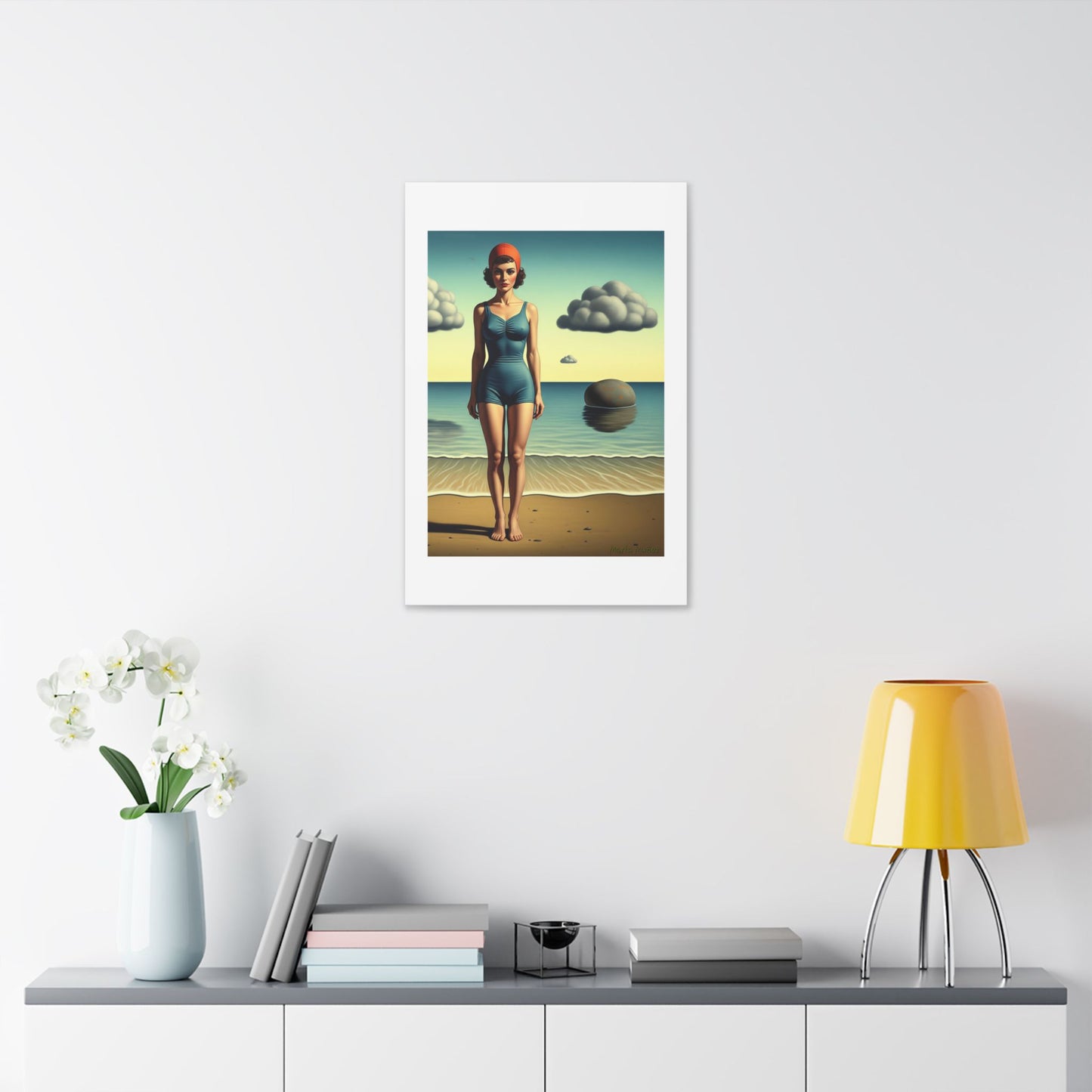 Woman at the Beach, Rene Magritte Art Style 'Designed by AI' Canvas Art Print