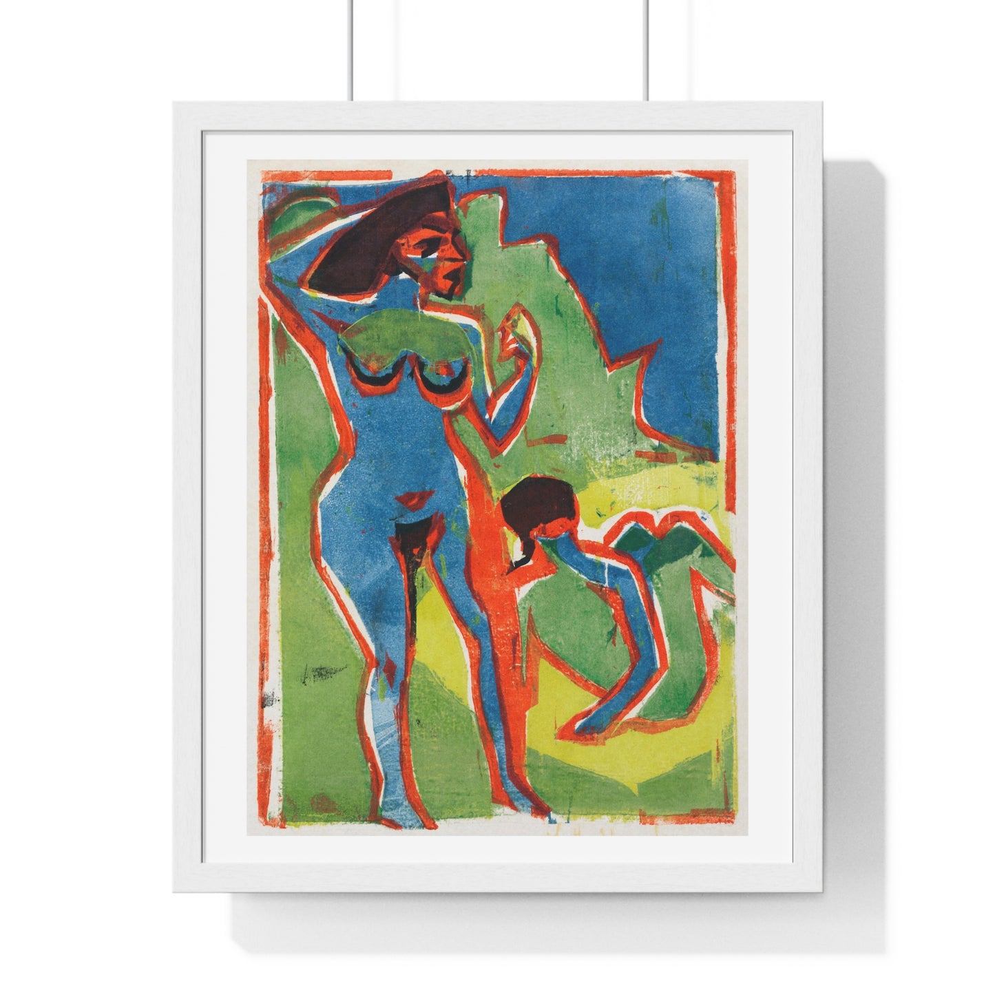 Bathing Women - Moritzburg (1910) by Ernst Ludwig Kirchner from the Original, Framed Art Print