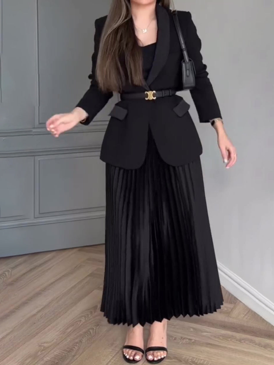 Vireous Women's Blazer and Pleated Skirt Business Suit