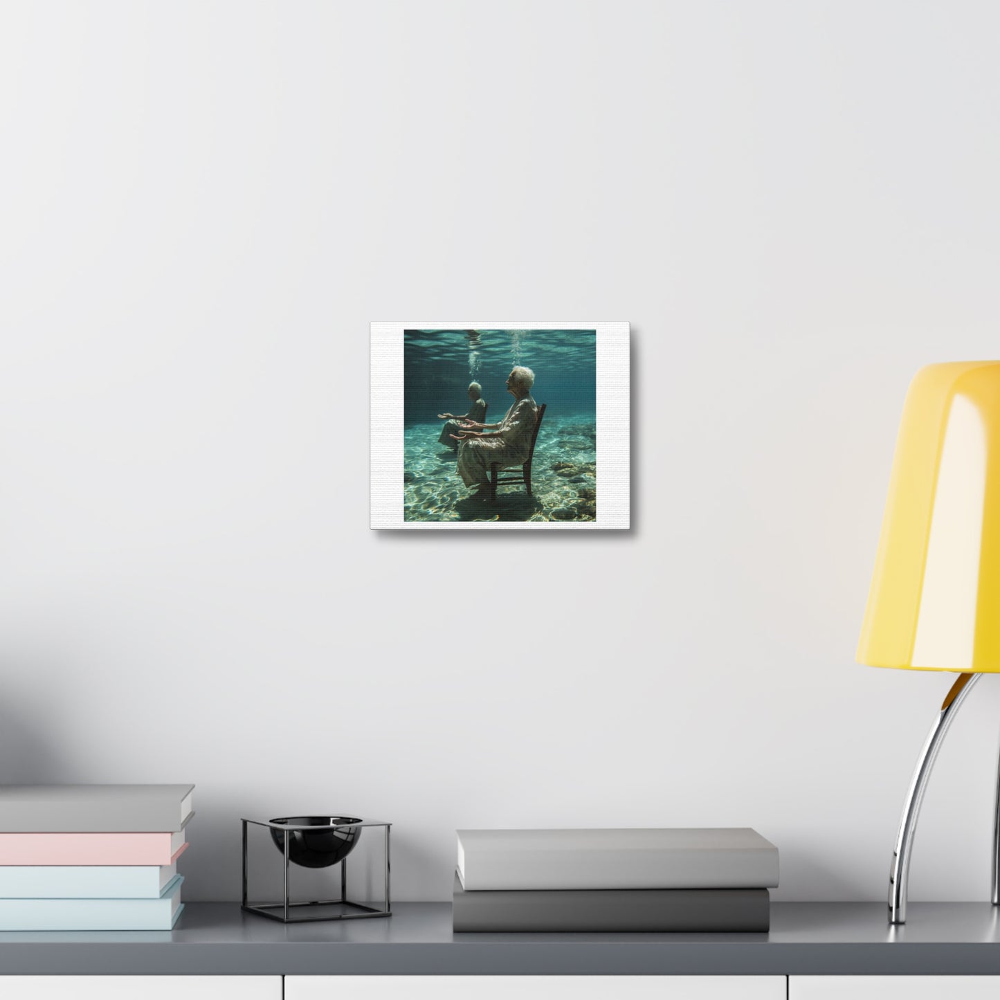 Meditating at Peace Under Water Art Print 'Designed by AI' on Satin Canvas