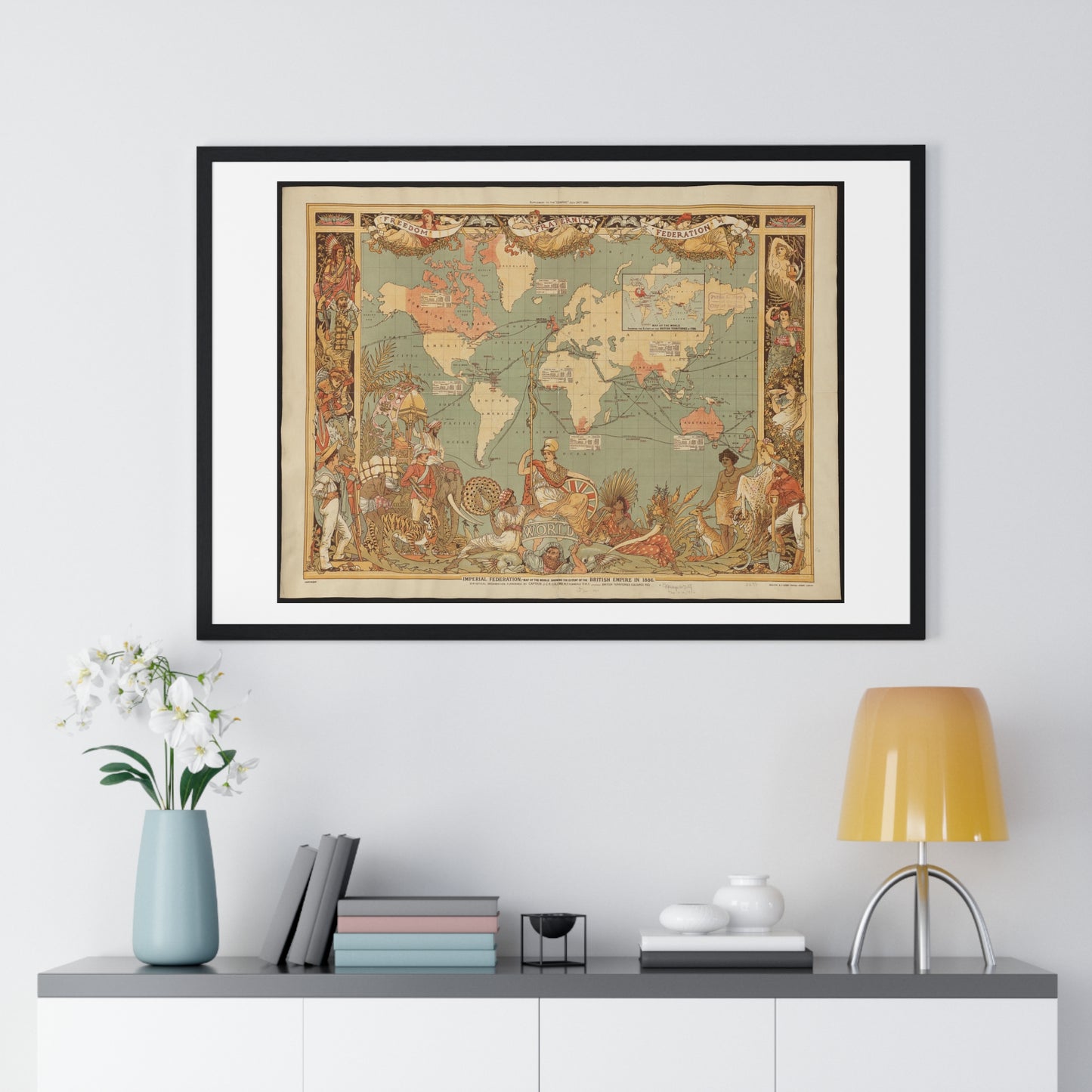 Imperial Federation, Map of the World showing the Extent of the British Empire in 1886, from the Original, Framed Art Print