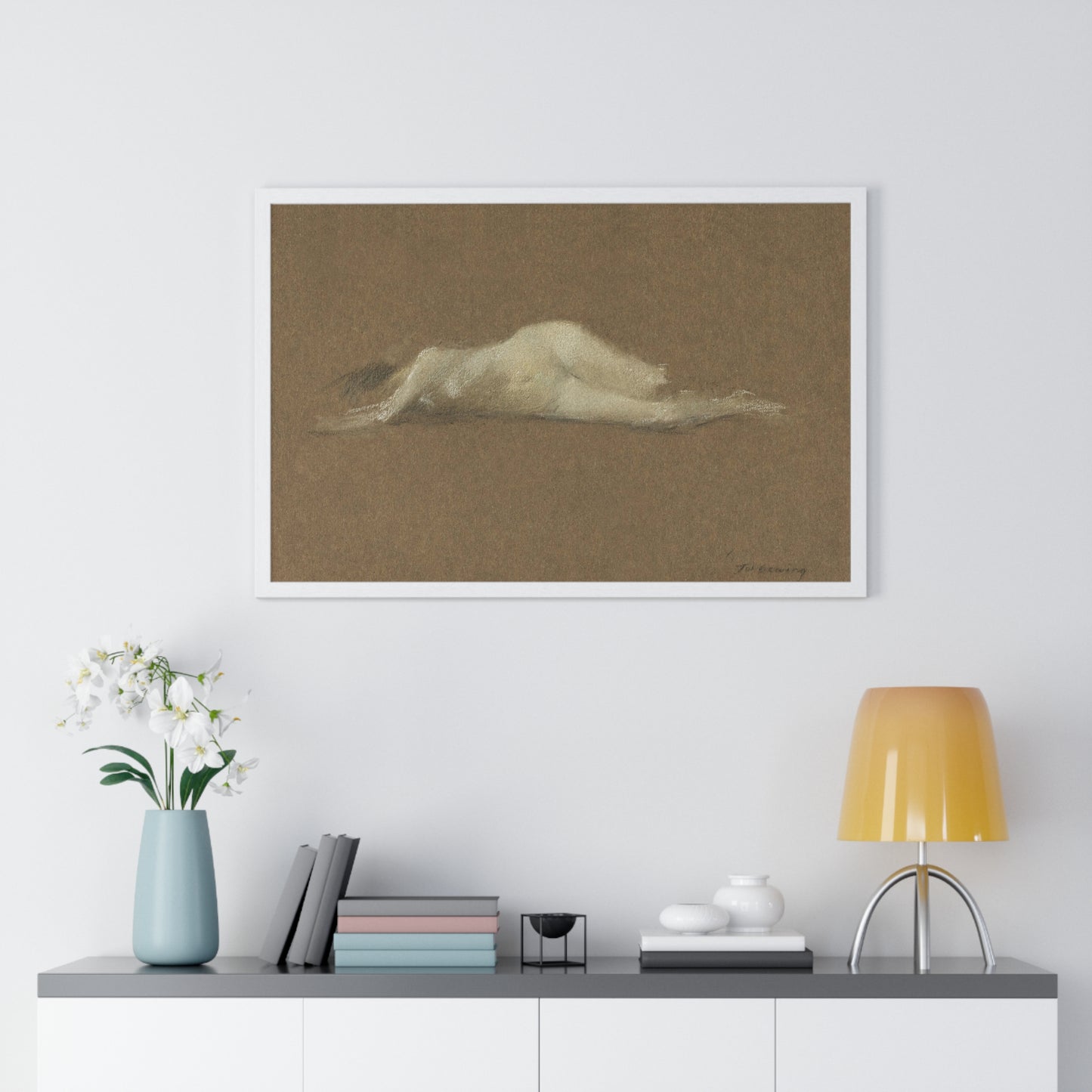 Nude Woman on Her Side by Thomas Wilmer Dewing from the Original, Framed Art Print