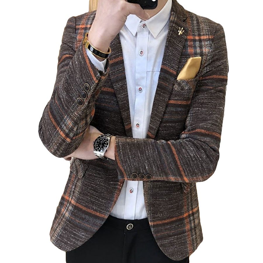 Vireous Men's Plaid Blazer Slim Fit Design