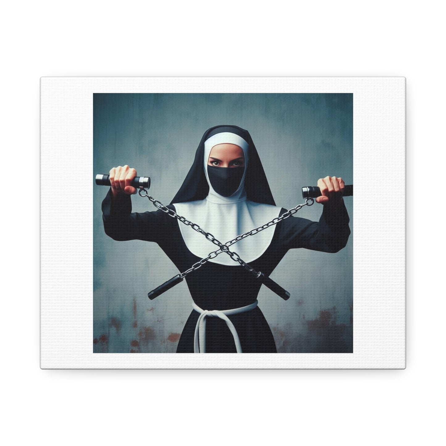 Ninja Nun With Nunchucks Art Print 'Designed by AI' on Satin Canvas