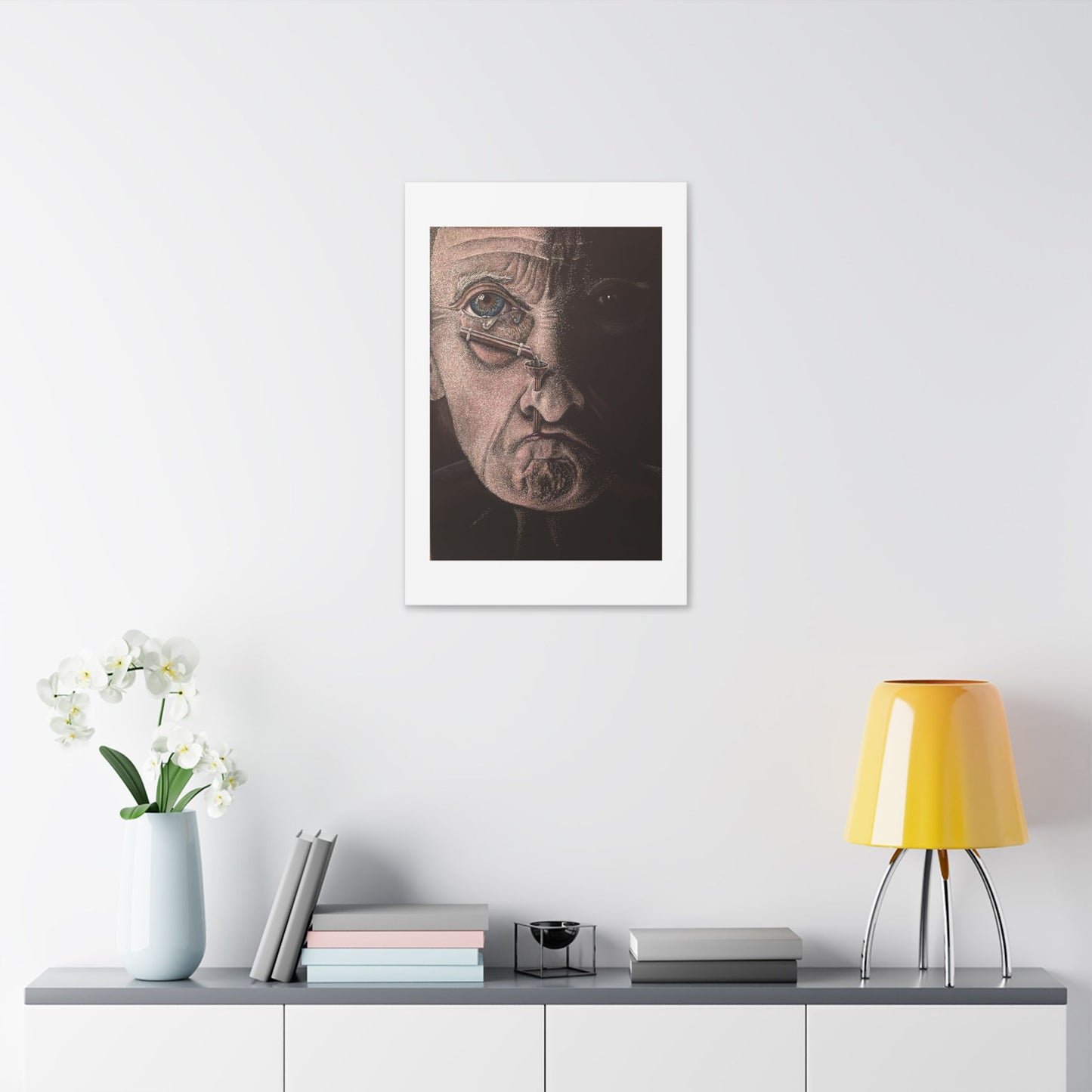 Tears, Surrealist Art, White Gel Pen and Pencils on Black Cardboard 'Designed by AI' Canvas Art Print