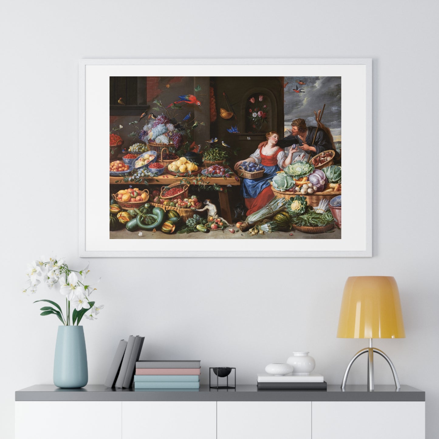 Fruit and Vegetable Market with a Young Fruit Seller (1650–1660) by Jan van Kessel, from the Original, Framed Print