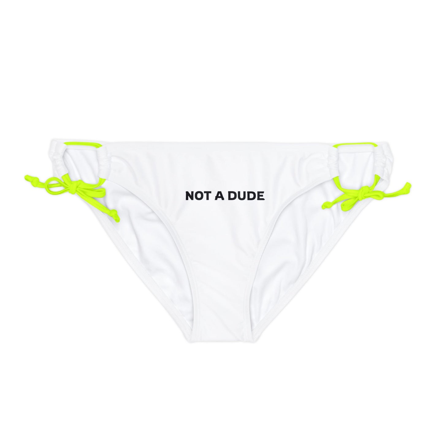 'Not a Dude' Women's White Printed Loop Tie Side Bikini Bottom