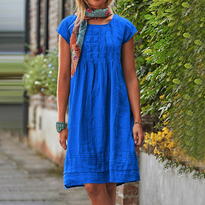 Vireous U-Neck Short Sleeve Minimalist Dress, Multi Colours