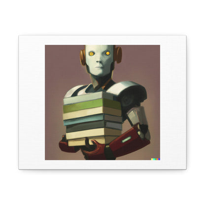 Humanoid Robot Holding Books 'Designed by AI' Art Print on Canvas