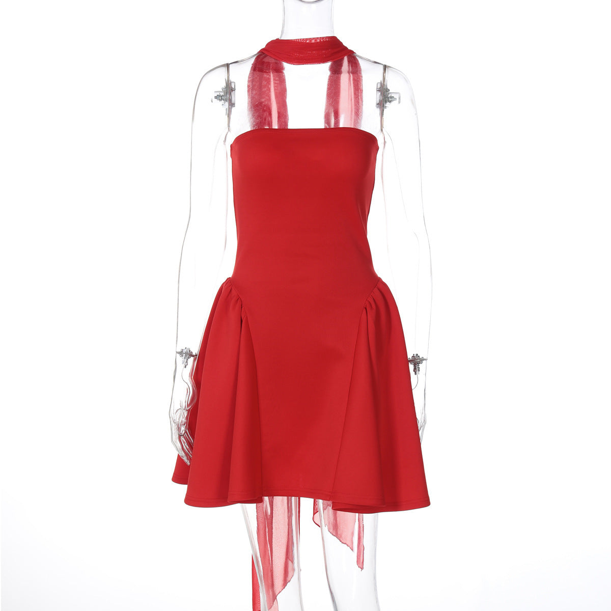 Vireous Tube Top Bandeau Mini Dress with Back Zipper, Party Dress