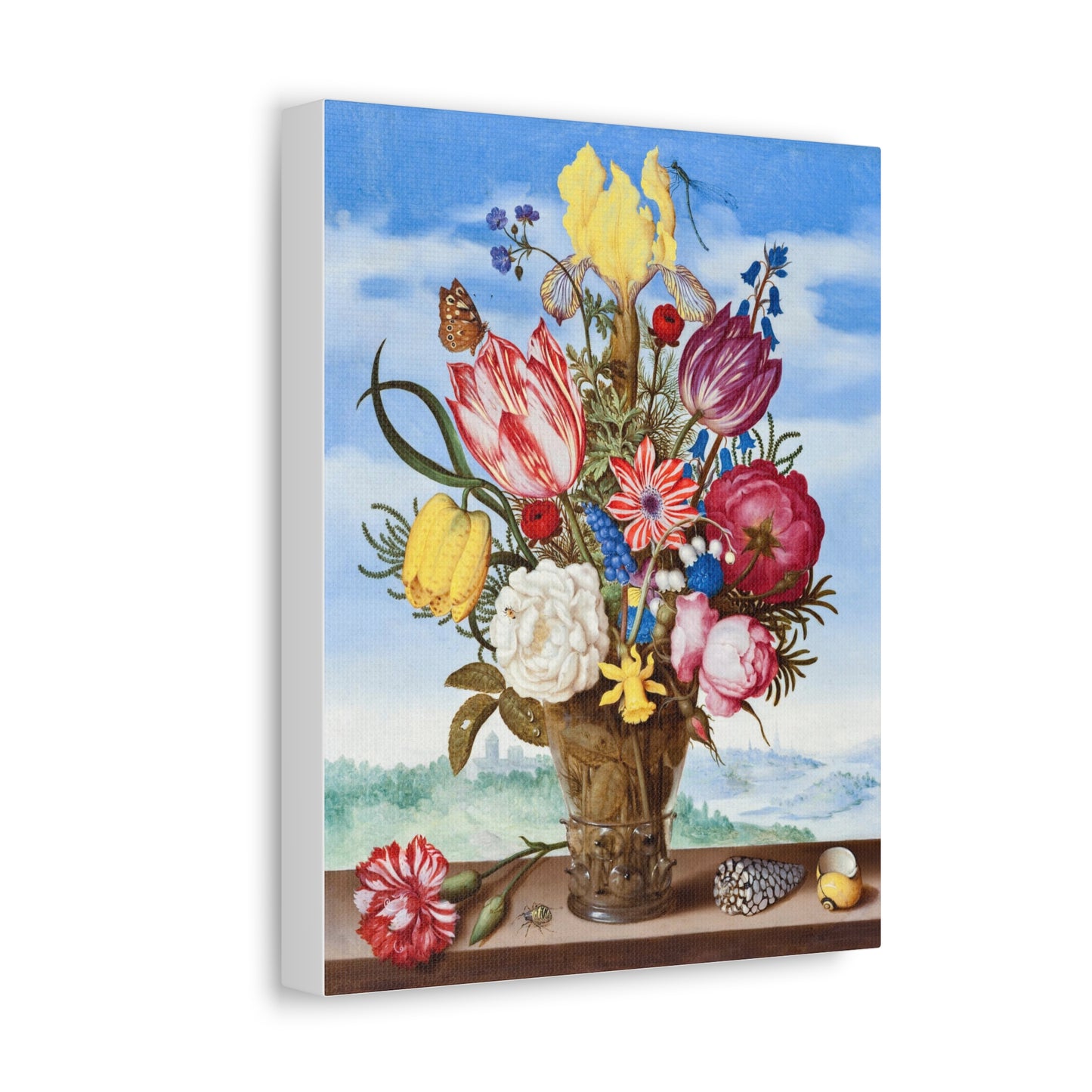 Bouquet of Flowers on a Ledge (1619) by Ambrosius Bosschaert, Art Print from the Original on Canvas