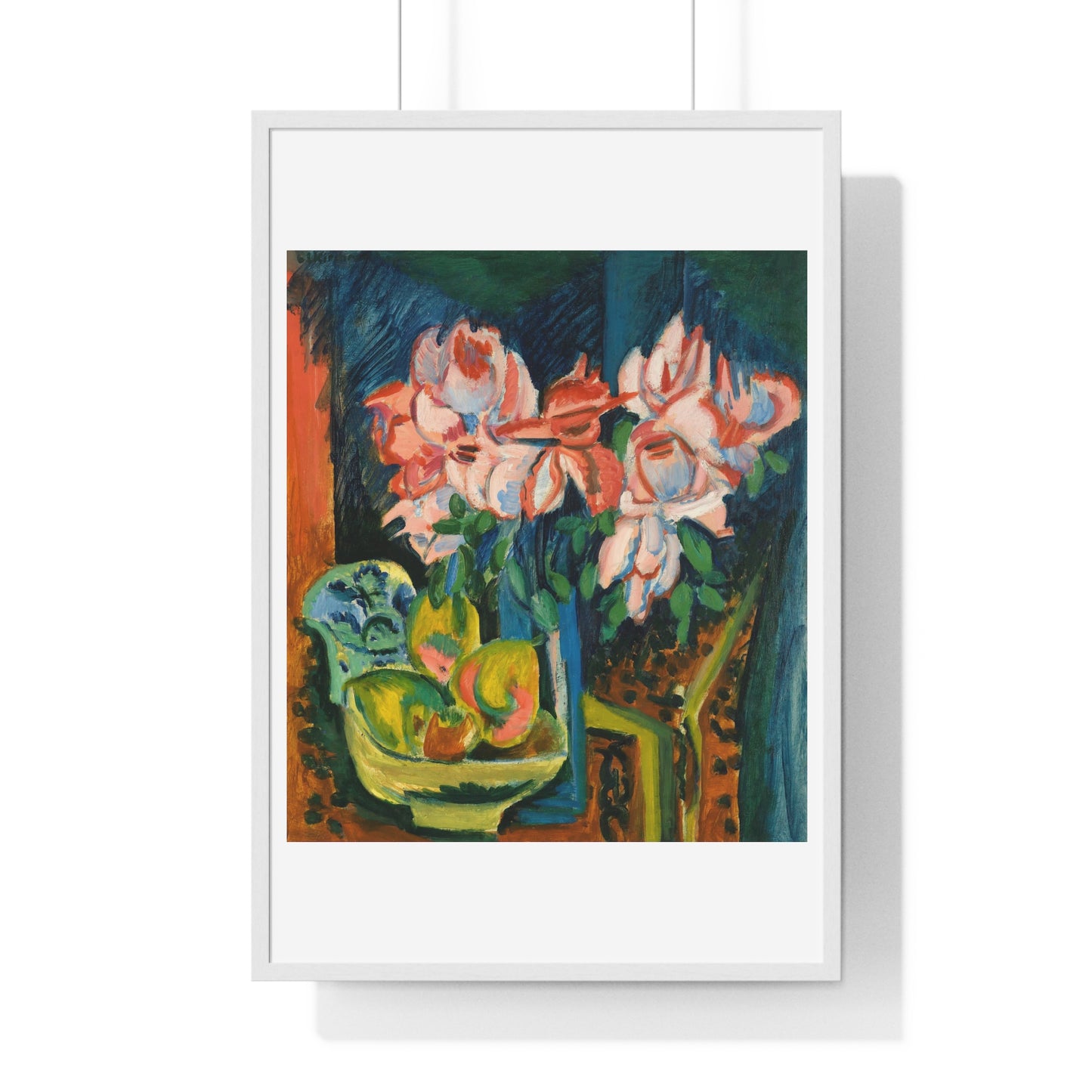 Pink Roses (1918) by Ernst Ludwig Kirchner, from the Original, Framed Print