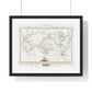 Vintage Map, the Voyages of Captain James Cook (1852) by James Cook, from the Original, Framed Print