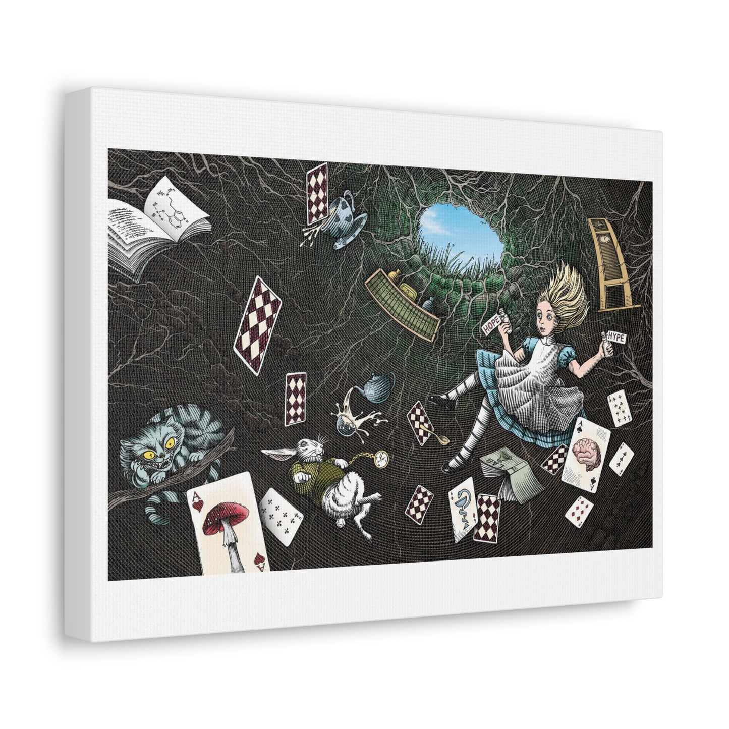 Alice in Wonderland, Down the Rabbit Hole, Art Print from the Original on Canvas