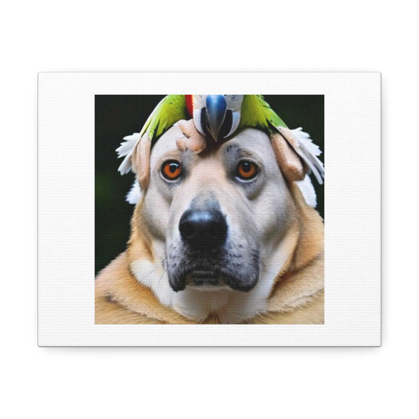 Parrot On Top Of a Dog digital art 'Designed by AI' on Canvas