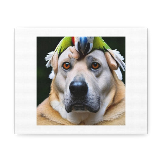 Parrot On Top Of a Dog digital art 'Designed by AI' on Canvas