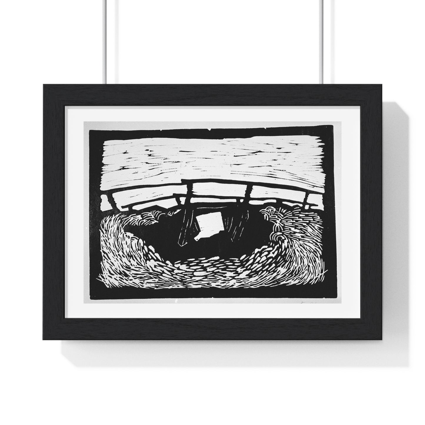 Large Bridge Near Soest (1912) Linocut by Wilhelm Morgner from the Original, Framed Art Print