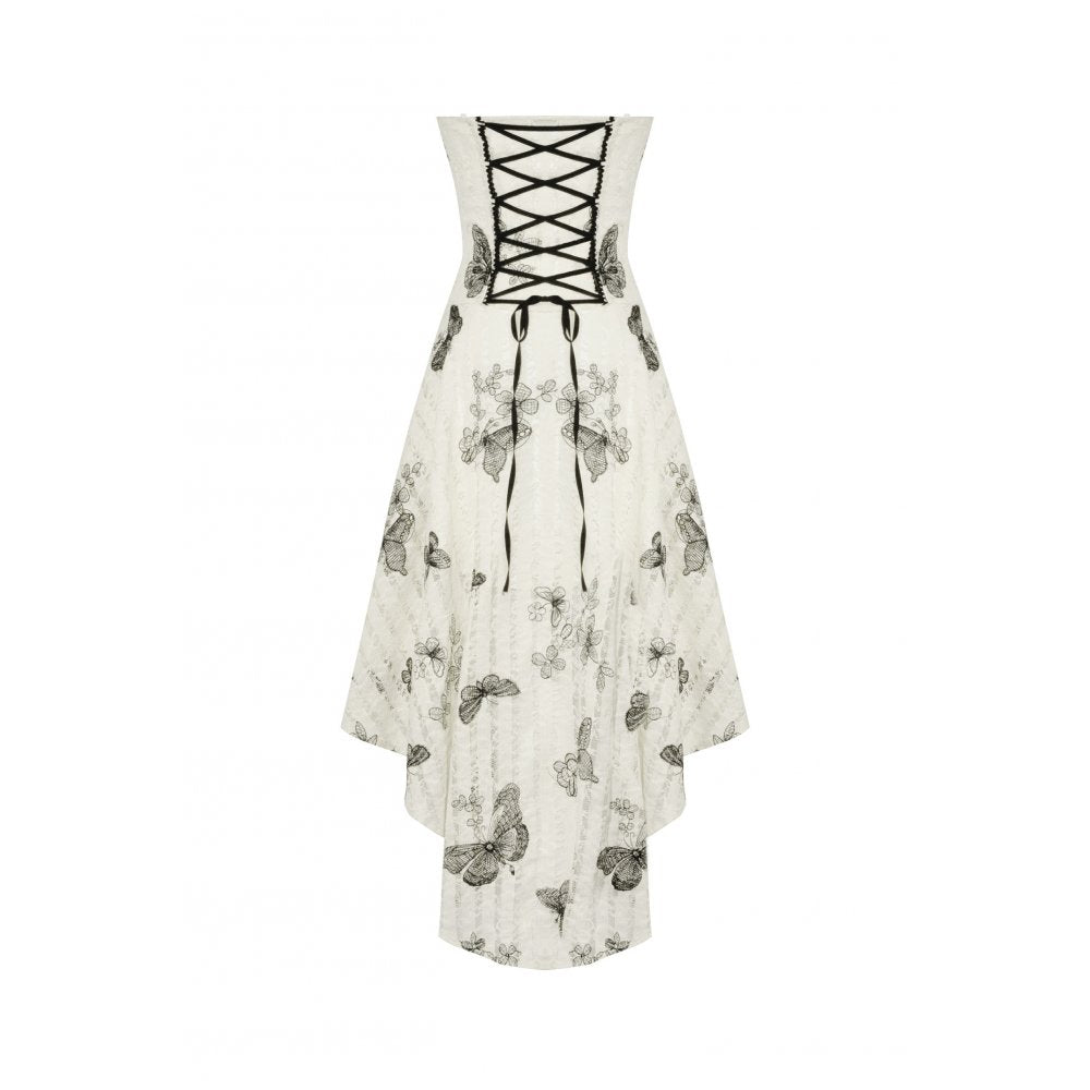 Dark in Love Zosia Punk Gothic Butterfly Embroidered Lace Dress in Beige