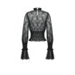 Dark in Love Aoife Black Hollow Lace Elastic Pleated-Waist Eyelash Lace Cuff Top
