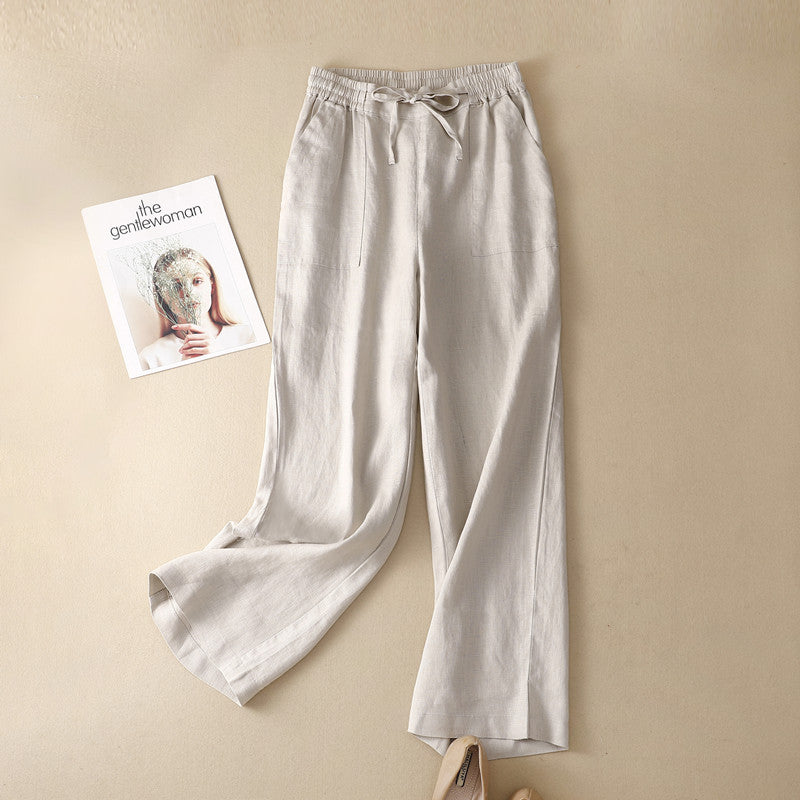 Women's High Waist Straight Cut Drawstring Leisure Trousers