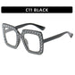Large Square-Frame Avant Garde Sunglasses with Sparkling Rhinestones