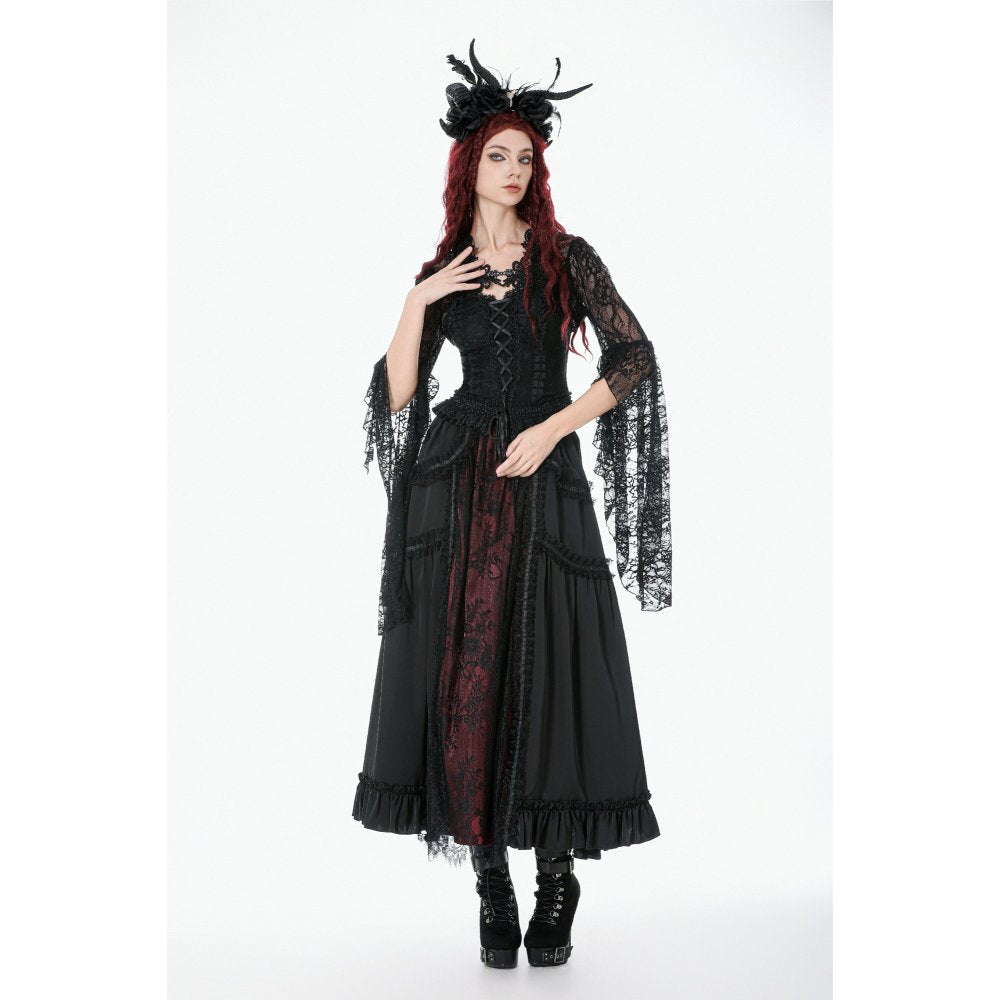 Dark in Love Gothic Victorian Lace Panel Skirt in Crimson