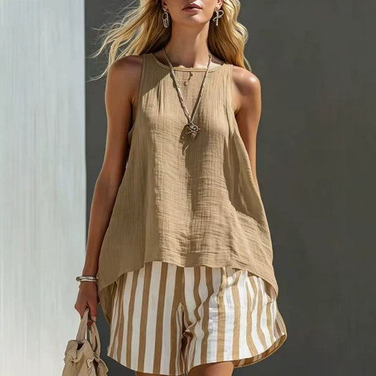 Vireous Linen Sleeveless Summer Shirt, Womens Loose-Fitting Button-Up Top