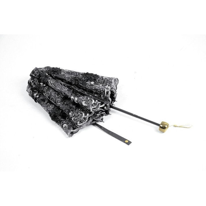 Dark in Love Belladonna Embroidered Folding Parasol in Black