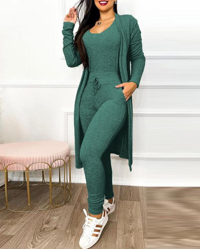 Vireous Casual Women's Jumpsuit Set with High-Waist Drawstring Pants