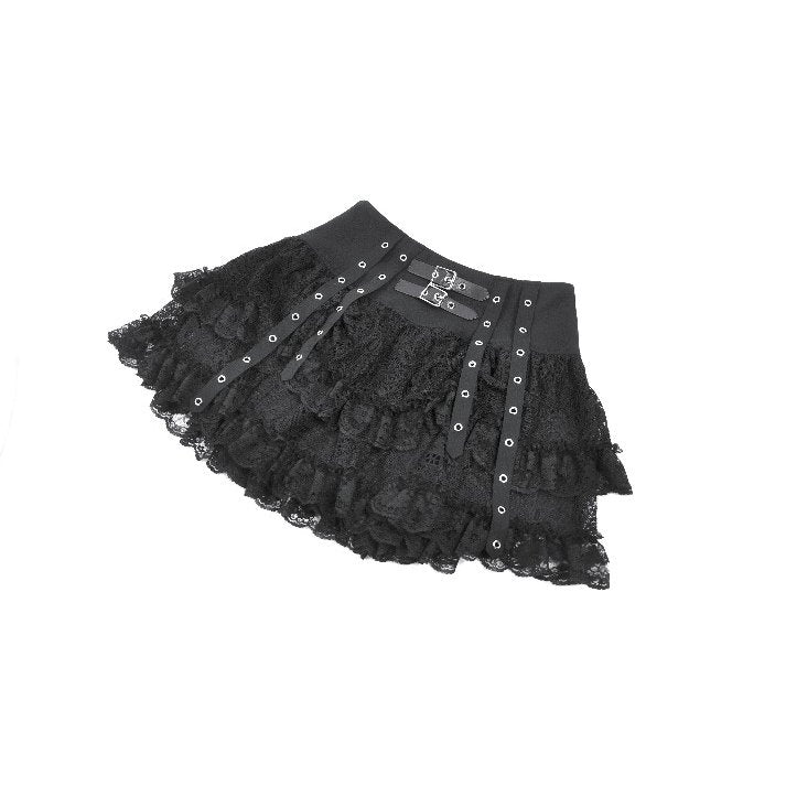 Dark in Love Punk Eyelet Lace-Layered Mini Skirt