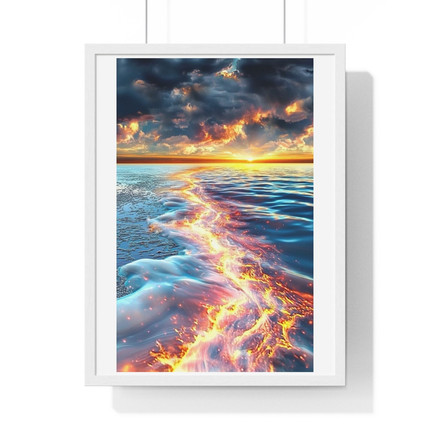 Streaming Fire on the Water, Abstract Art 'Designed by AI' Framed Print