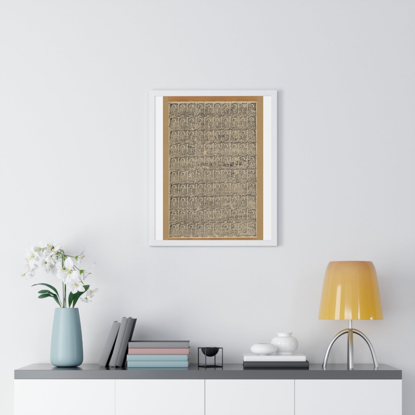 Stamped Images of the Wisdom King Fudō (Acala), Antique Japanese Scroll, from the Original, Framed Art Print