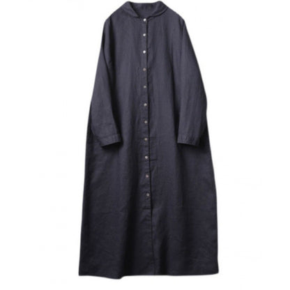 Shaker-Style Linen Dress Women's Mid-Length Loose Casual