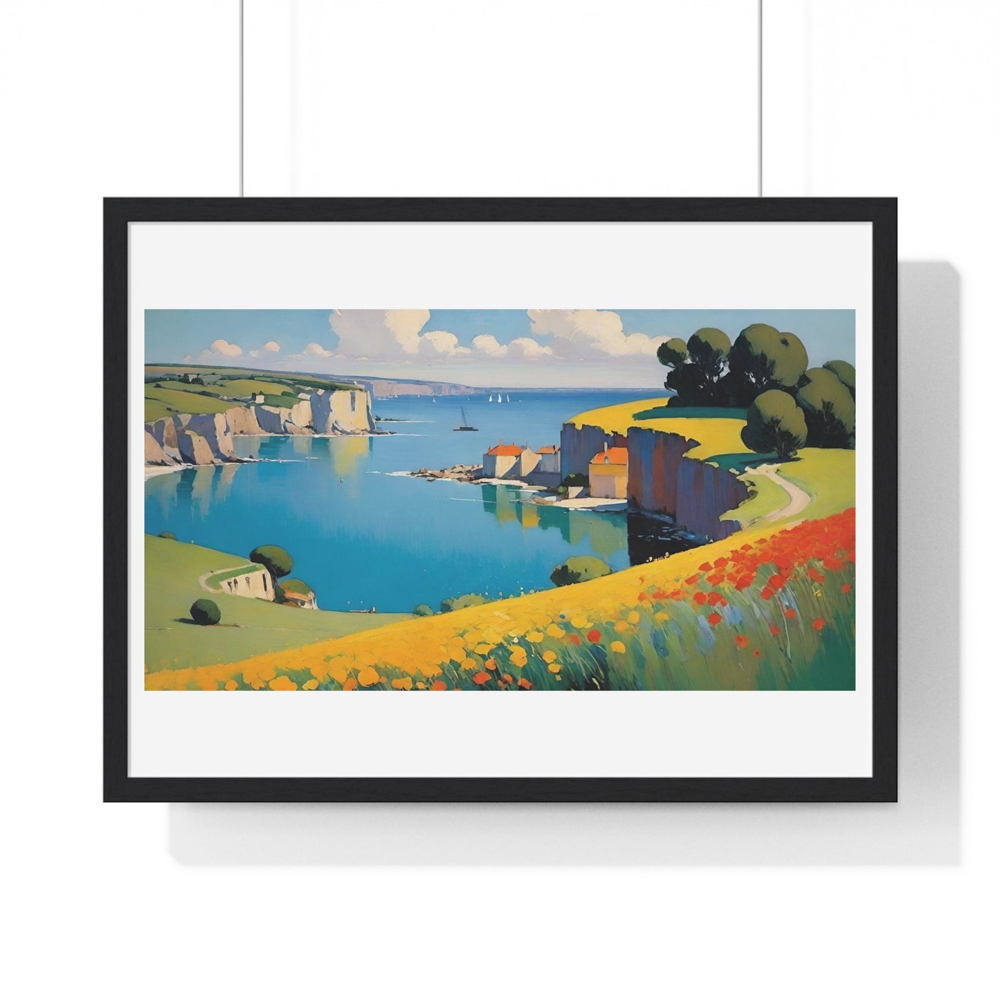 Cornish Harbour in Springtime 'Designed by AI' Framed Art Print