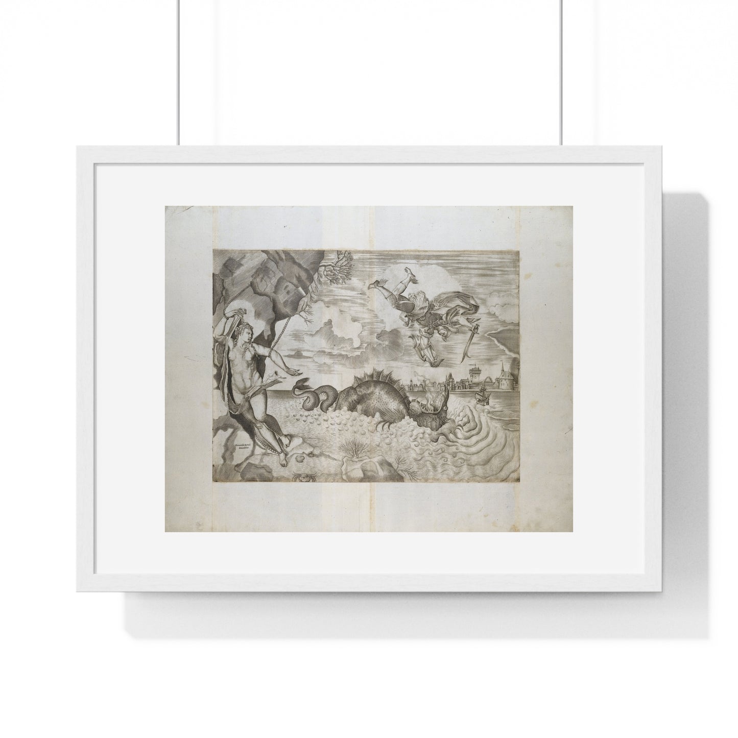 Perseus and Andromeda (1550-1570) by Giulio Sanuto after Titiaan, Albrecht Dürer and Ferando Bertelli, from the Original, Framed Print