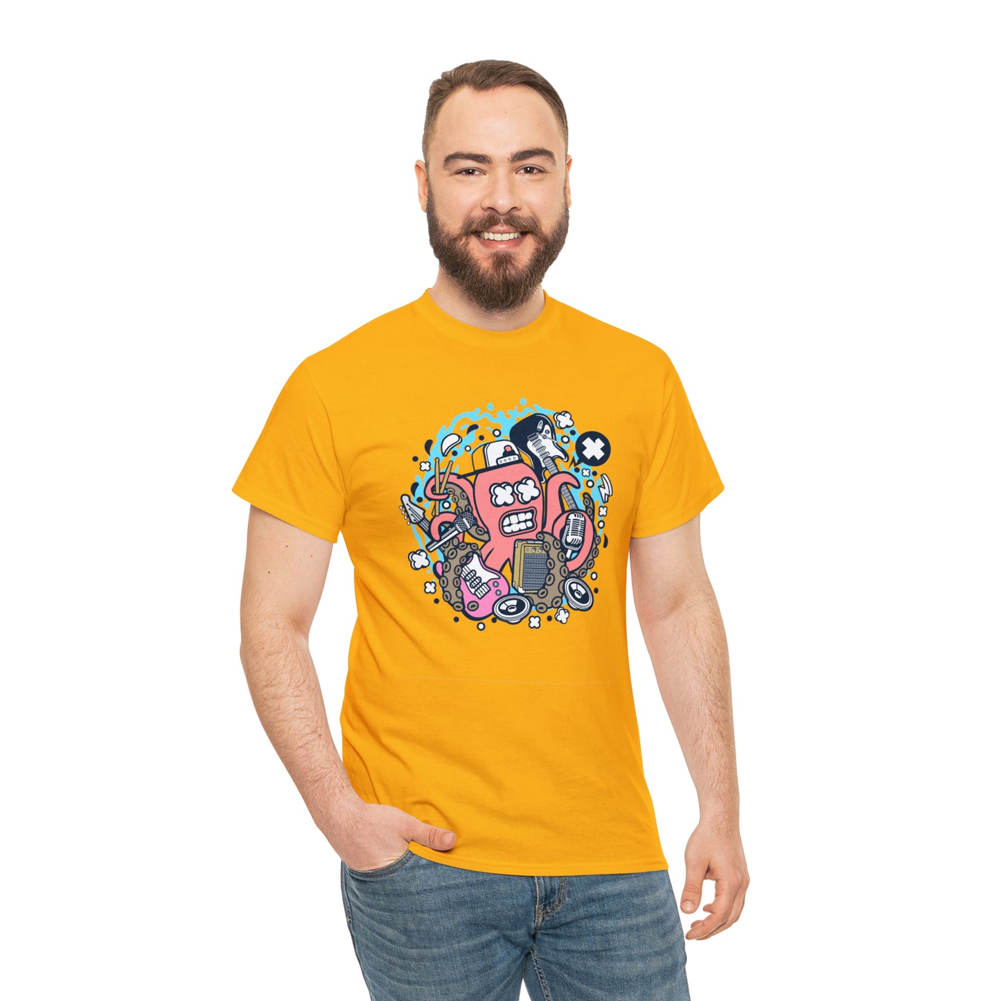 Rock Octopus Musician Cartoon T-Shirt