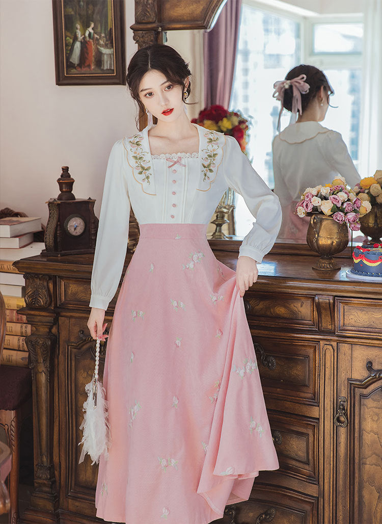 Vireous Retro French Romantic Pastoral-Style Dress