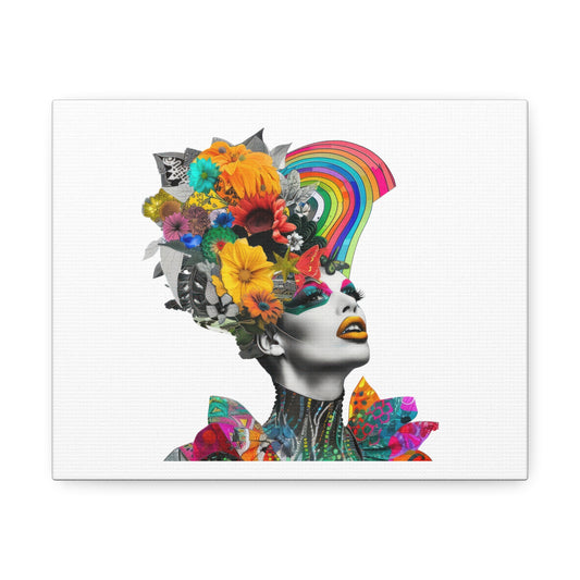 Paper Collage of Drag Queen Flower Art Portrait, Print on Canvas