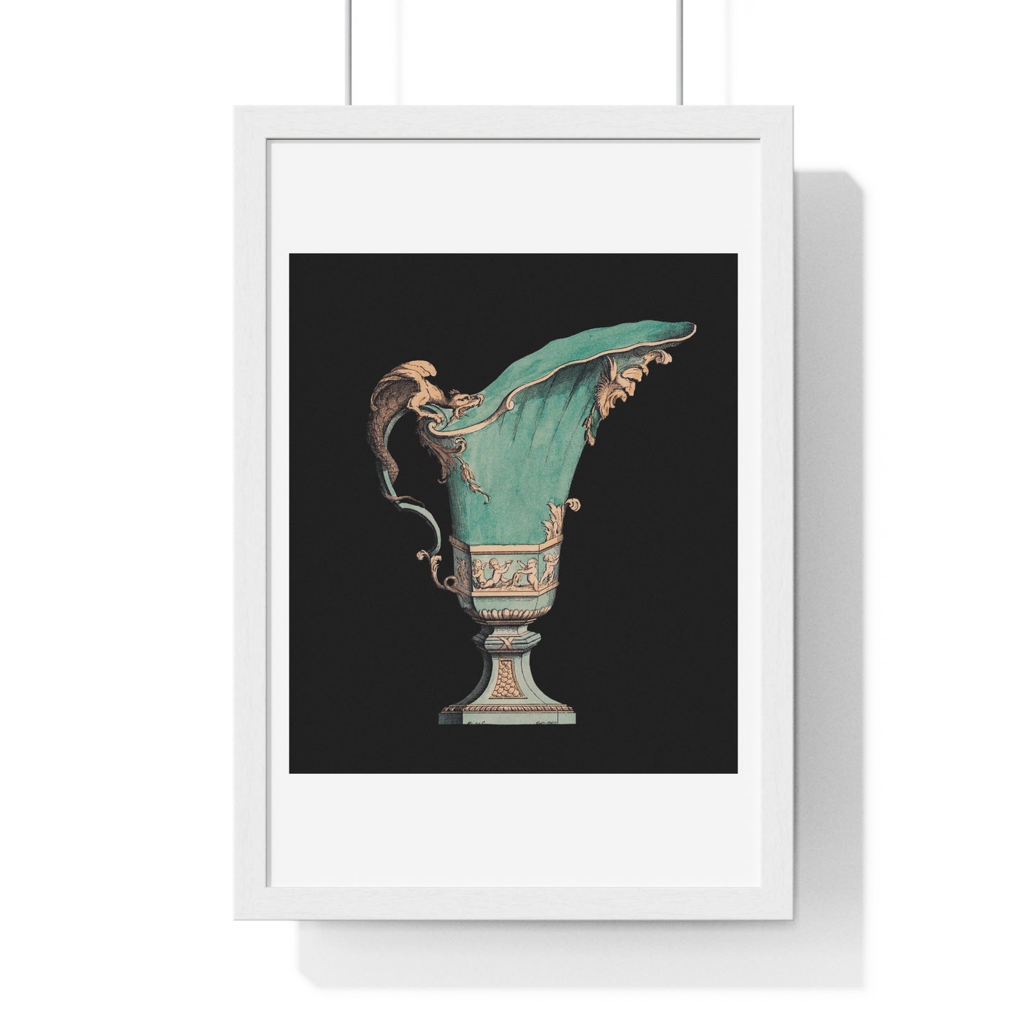 Lithograph of an Antique Green Vase (1866) a Beautiful Vase with Fantastical Decoration, from the Original, Framed Print